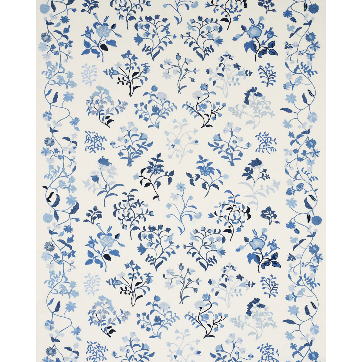 Schumacher Raleigh Crewel Embroidery Cornflower Fabric - Eade's Wallpaper
