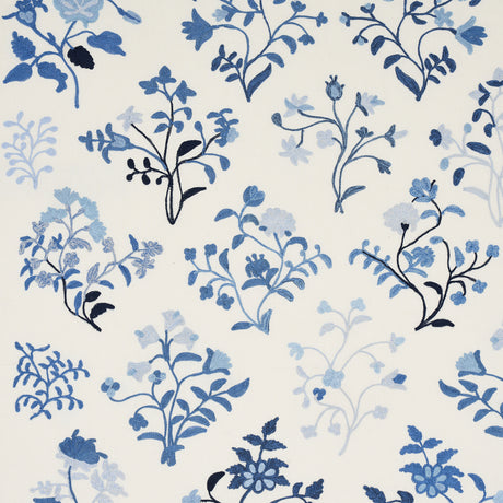 Schumacher Raleigh Crewel Embroidery Cornflower Fabric - Eade's Wallpaper