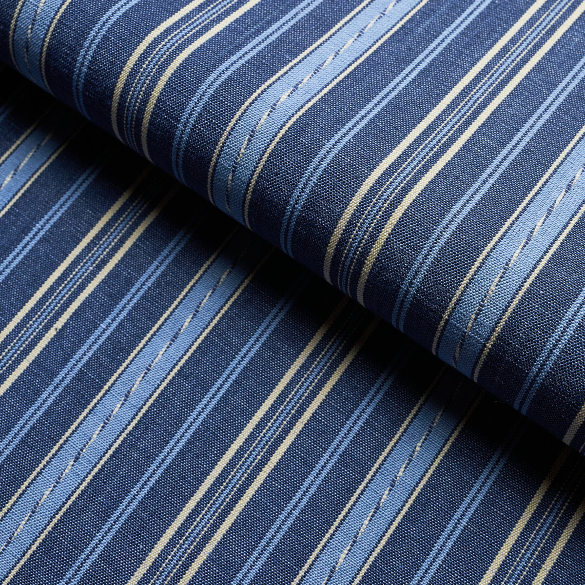 Schumacher Lightfoot Stripe Delft Fabric - Eade's Wallpaper