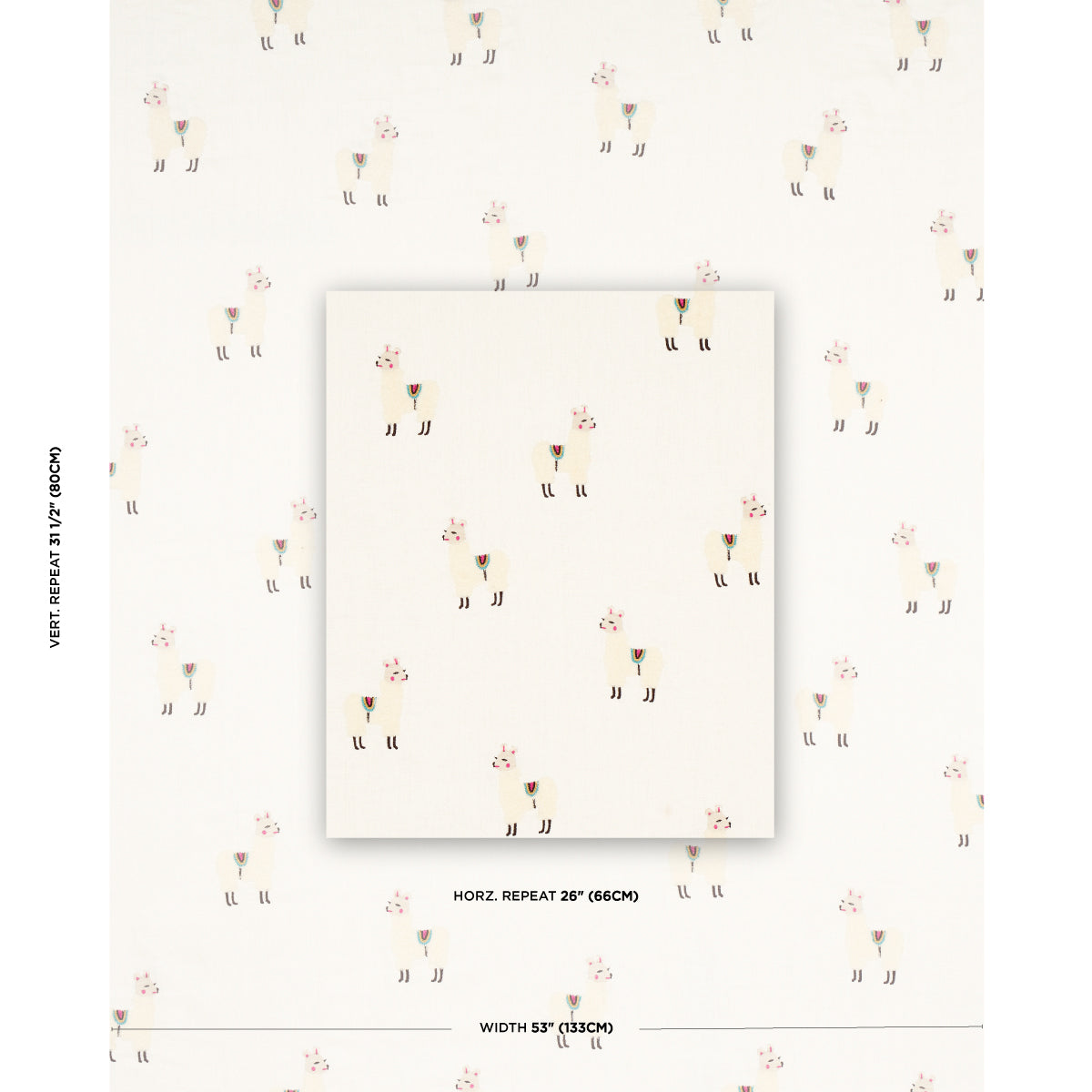 Schumacher Llama Embroidery Multi Fabric - Eade's Wallpaper