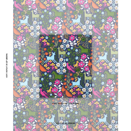 Schumacher Lupita Embroidery Multi On Navy Fabric - Eade's Wallpaper