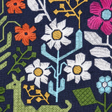 Schumacher Lupita Embroidery Multi On Navy Fabric - Eade's Wallpaper