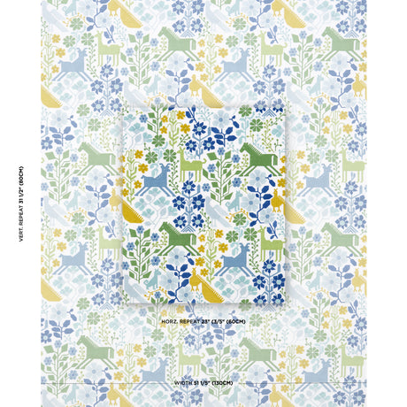 Schumacher Lupita Embroidery Green & Blue Fabric - Eade's Wallpaper
