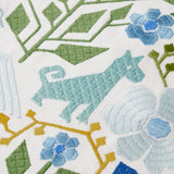 Schumacher Lupita Embroidery Green & Blue Fabric - Eade's Wallpaper