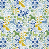 Schumacher Lupita Embroidery Green & Blue Fabric - Eade's Wallpaper
