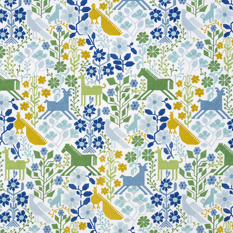 Schumacher Lupita Embroidery Green & Blue Fabric - Eade's Wallpaper