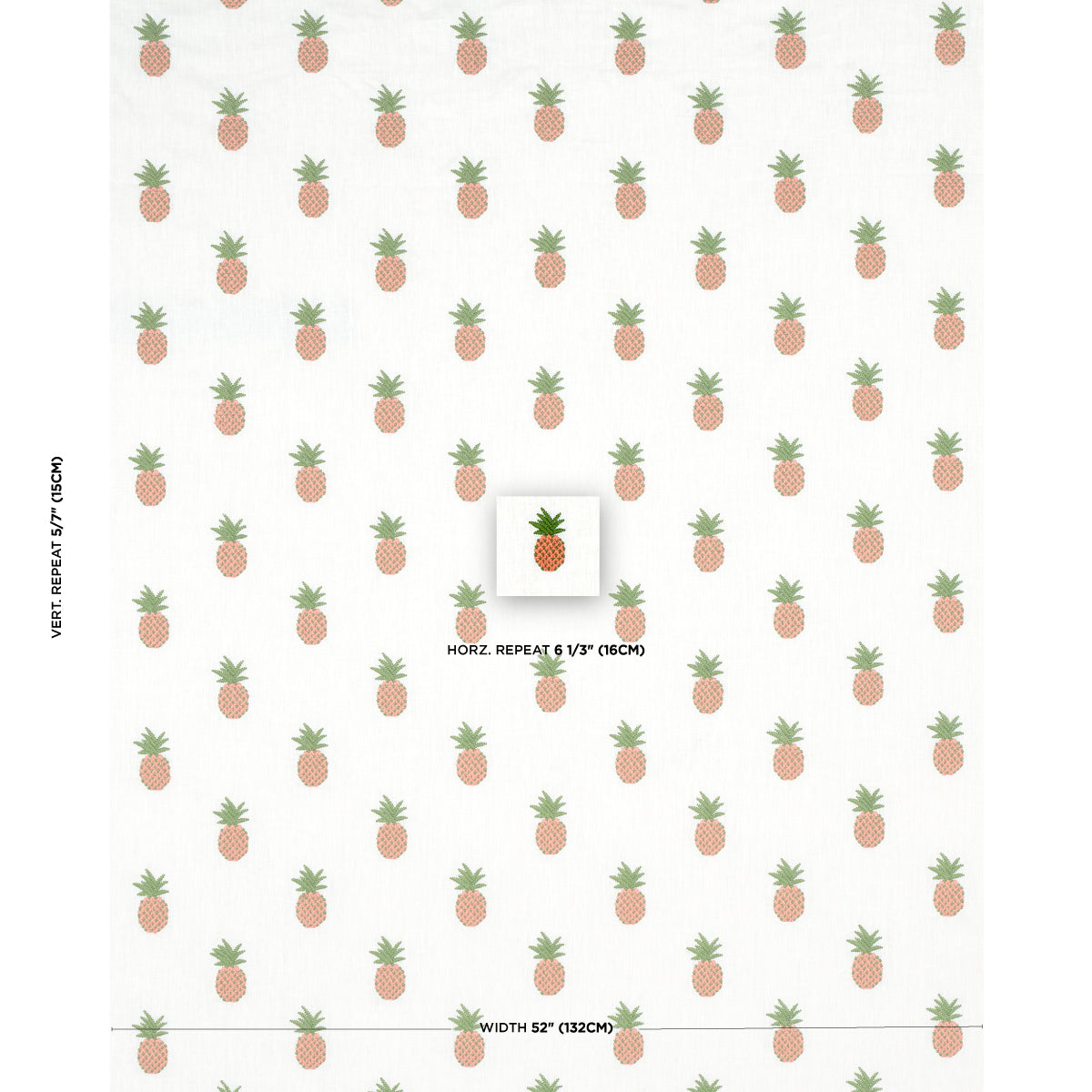 Schumacher Pineapple Embroidery Apricot On Ivory Fabric - Eade's Wallpaper