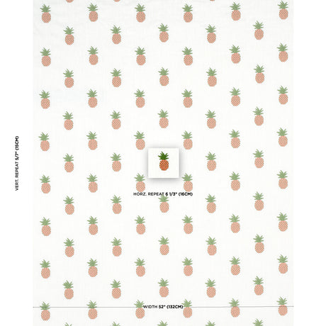 Schumacher Pineapple Embroidery Apricot On Ivory Fabric - Eade's Wallpaper