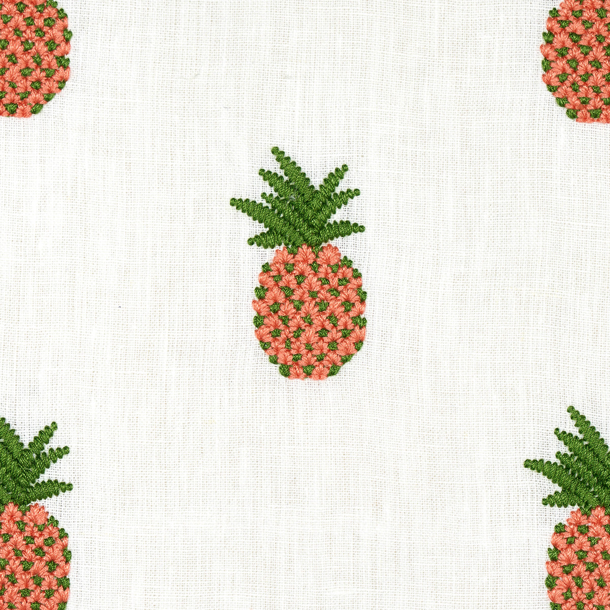Schumacher Pineapple Embroidery Apricot On Ivory Fabric - Eade's Wallpaper