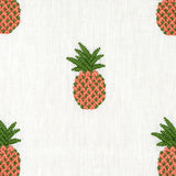 Schumacher Pineapple Embroidery Apricot On Ivory Fabric - Eade's Wallpaper