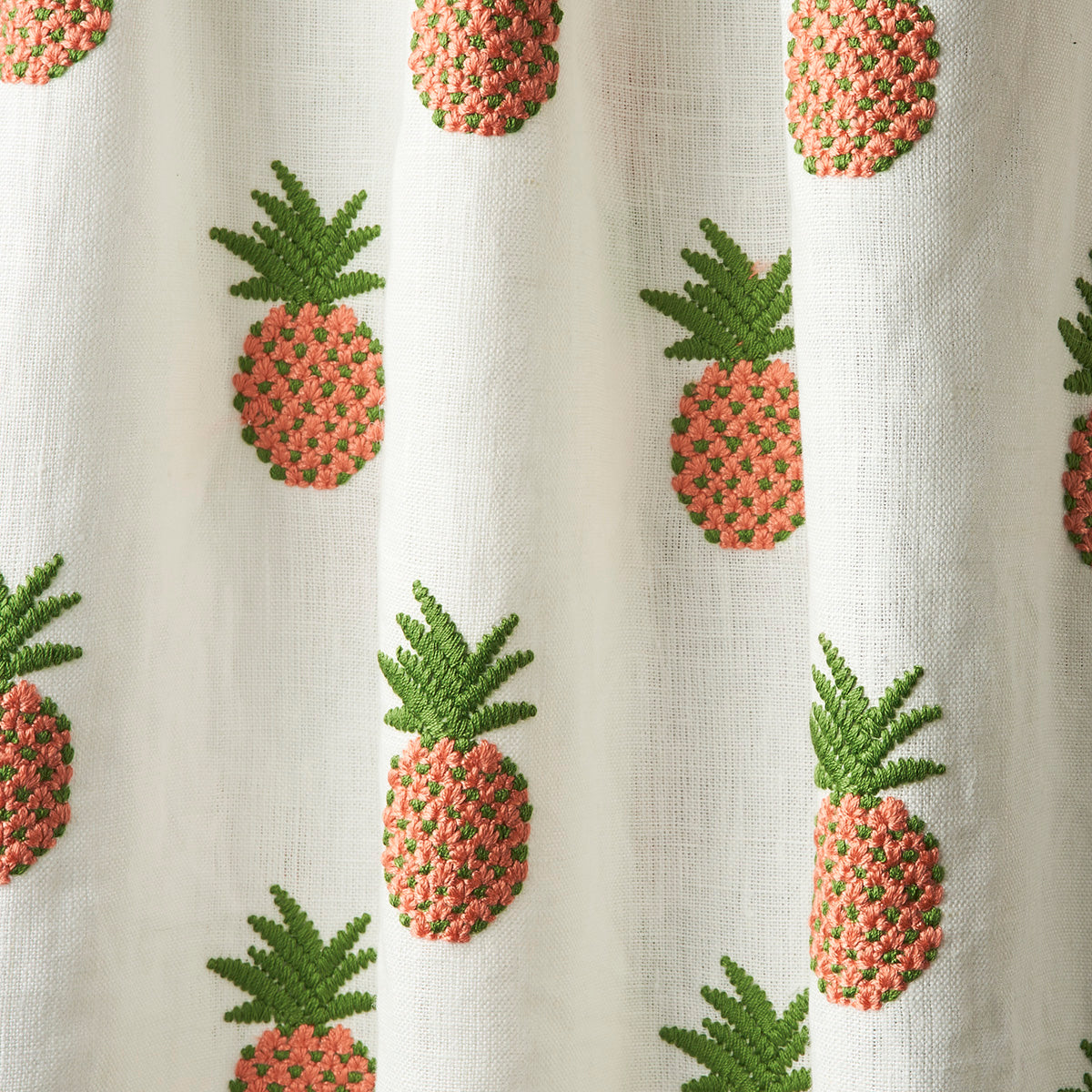 Schumacher Pineapple Embroidery Apricot On Ivory Fabric - Eade's Wallpaper