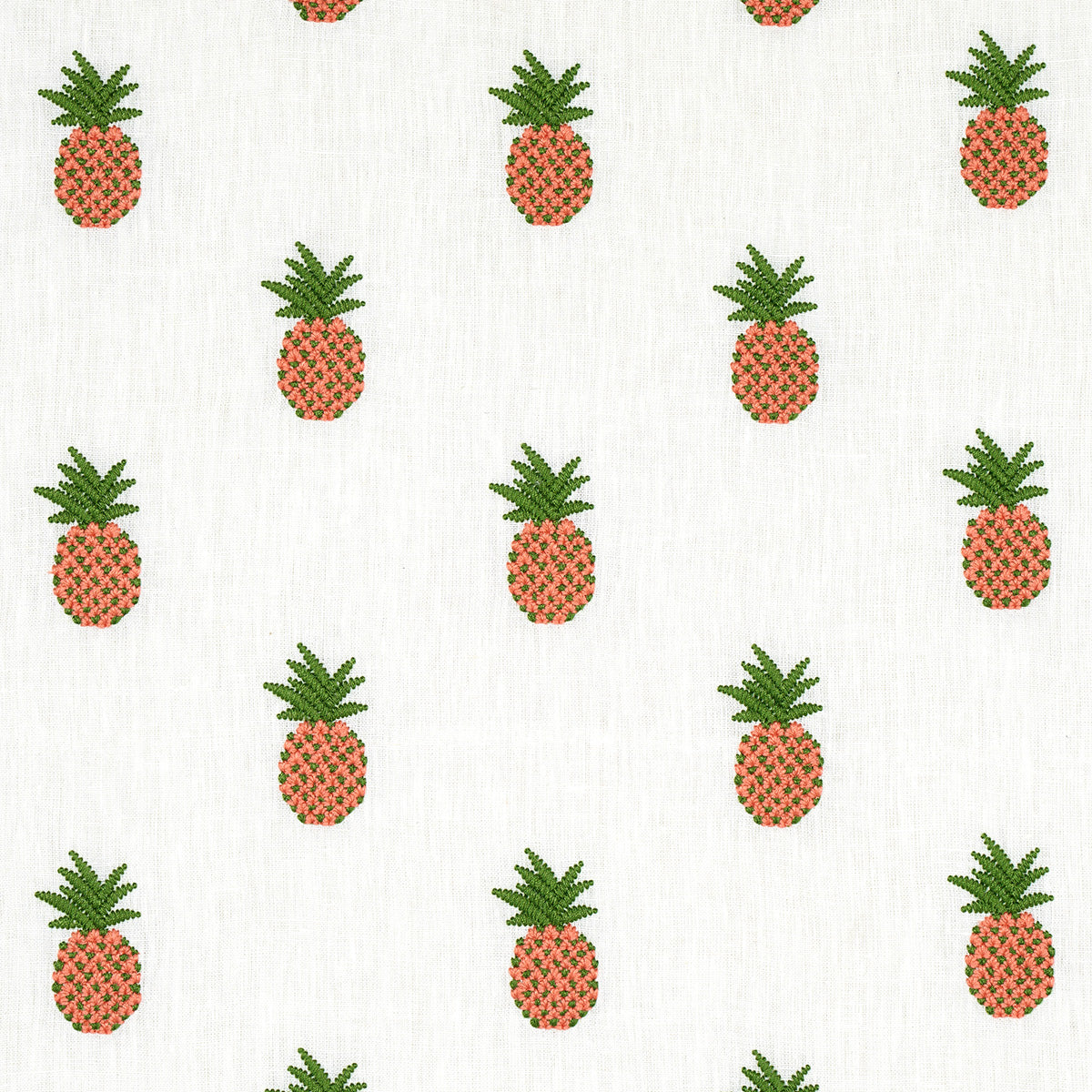 Schumacher Pineapple Embroidery Apricot On Ivory Fabric - Eade's Wallpaper