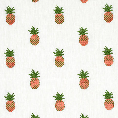 Schumacher Pineapple Embroidery Apricot On Ivory Fabric - Eade's Wallpaper