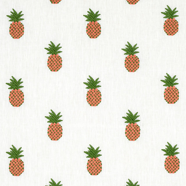Schumacher Pineapple Embroidery Apricot On Ivory Fabric - Eade's Wallpaper