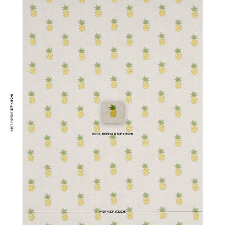 Schumacher Pineapple Embroidery Green On Natural Fabric - Eade's Wallpaper
