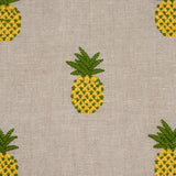 Schumacher Pineapple Embroidery Green On Natural Fabric - Eade's Wallpaper