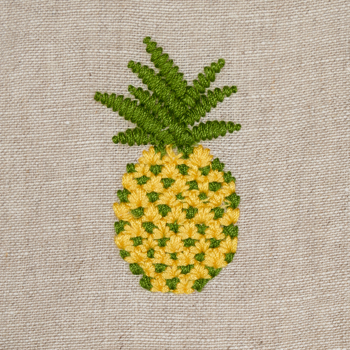 Schumacher Pineapple Embroidery Green On Natural Fabric - Eade's Wallpaper