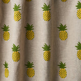 Schumacher Pineapple Embroidery Green On Natural Fabric - Eade's Wallpaper