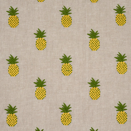 Schumacher Pineapple Embroidery Green On Natural Fabric - Eade's Wallpaper