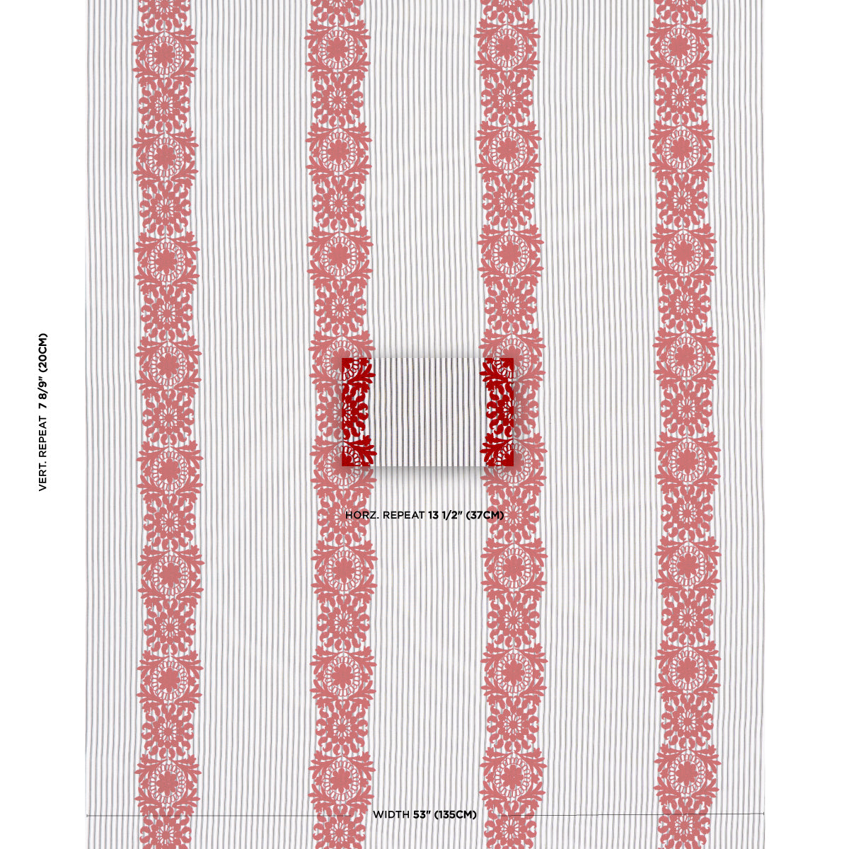 Schumacher Joelle Stripe Red On Black Fabric