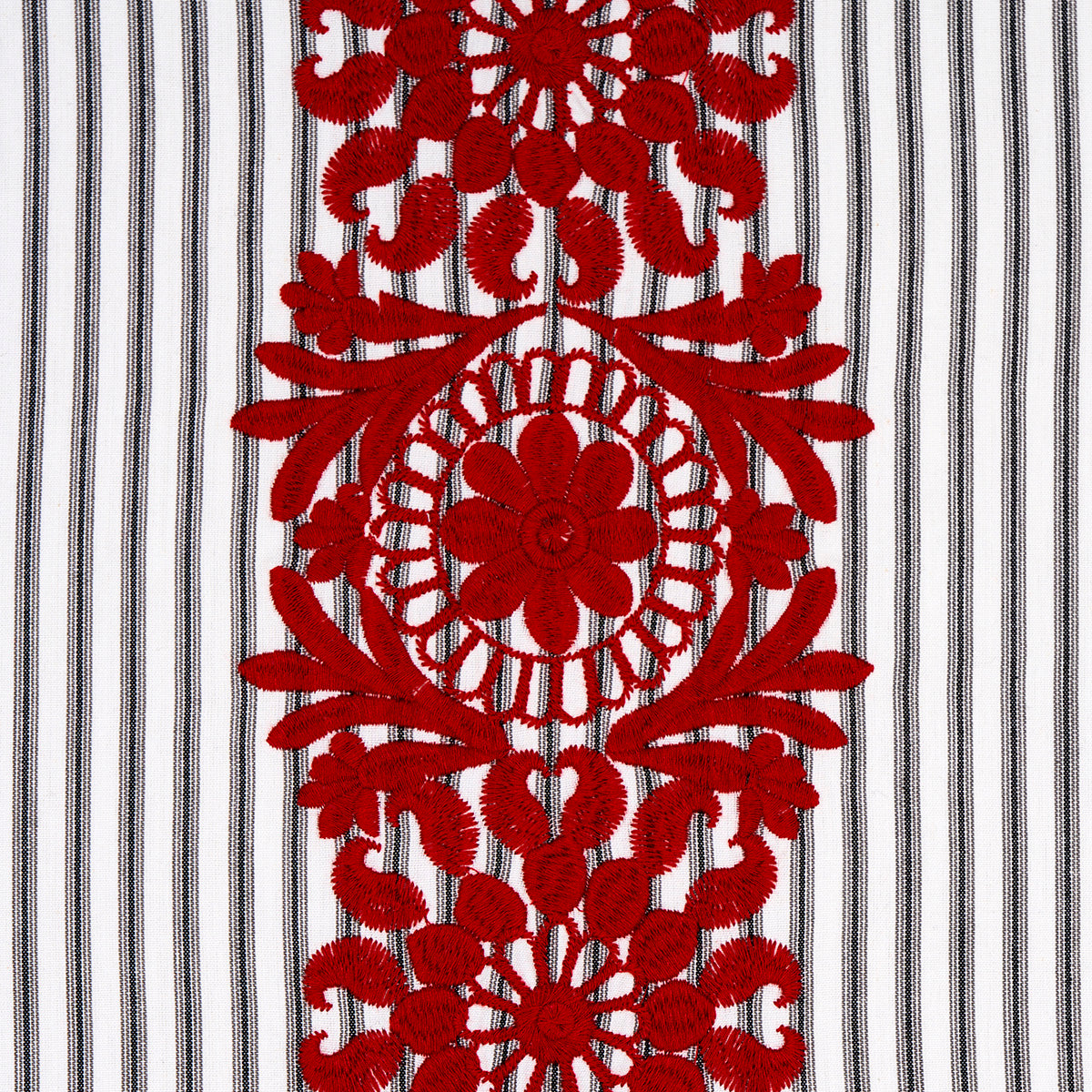 Schumacher Joelle Stripe Red On Black Fabric