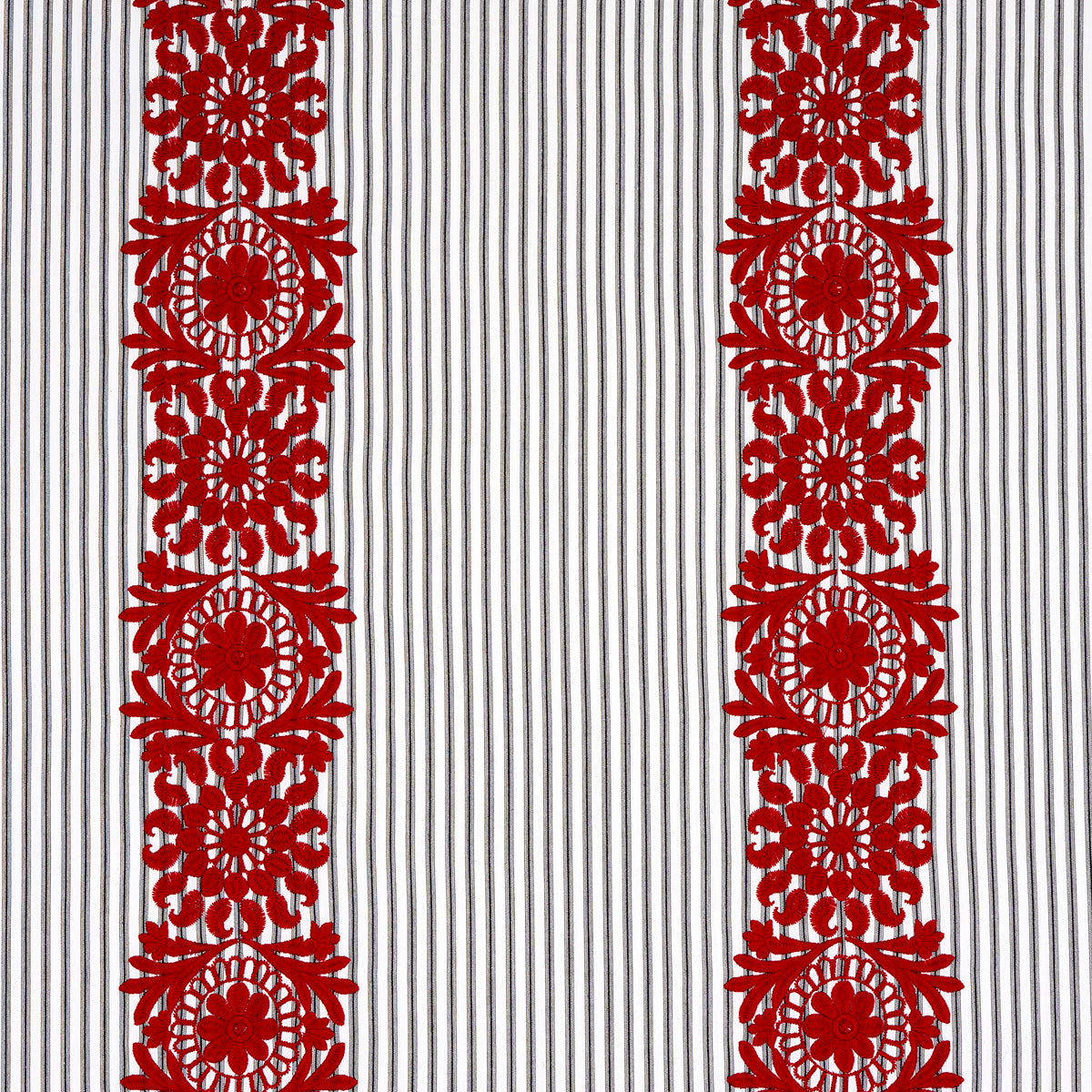 Schumacher Joelle Stripe Red On Black Fabric