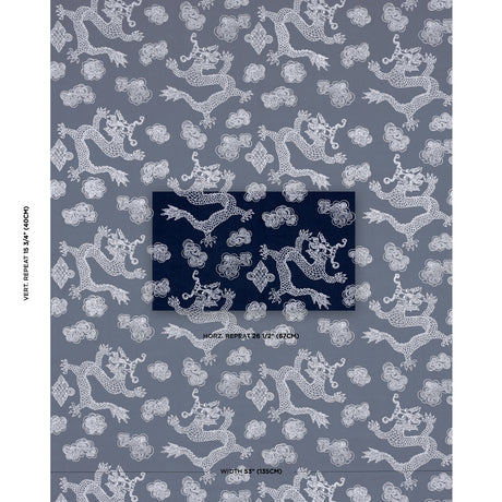 Schumacher Dragon Embroidery Navy Fabric