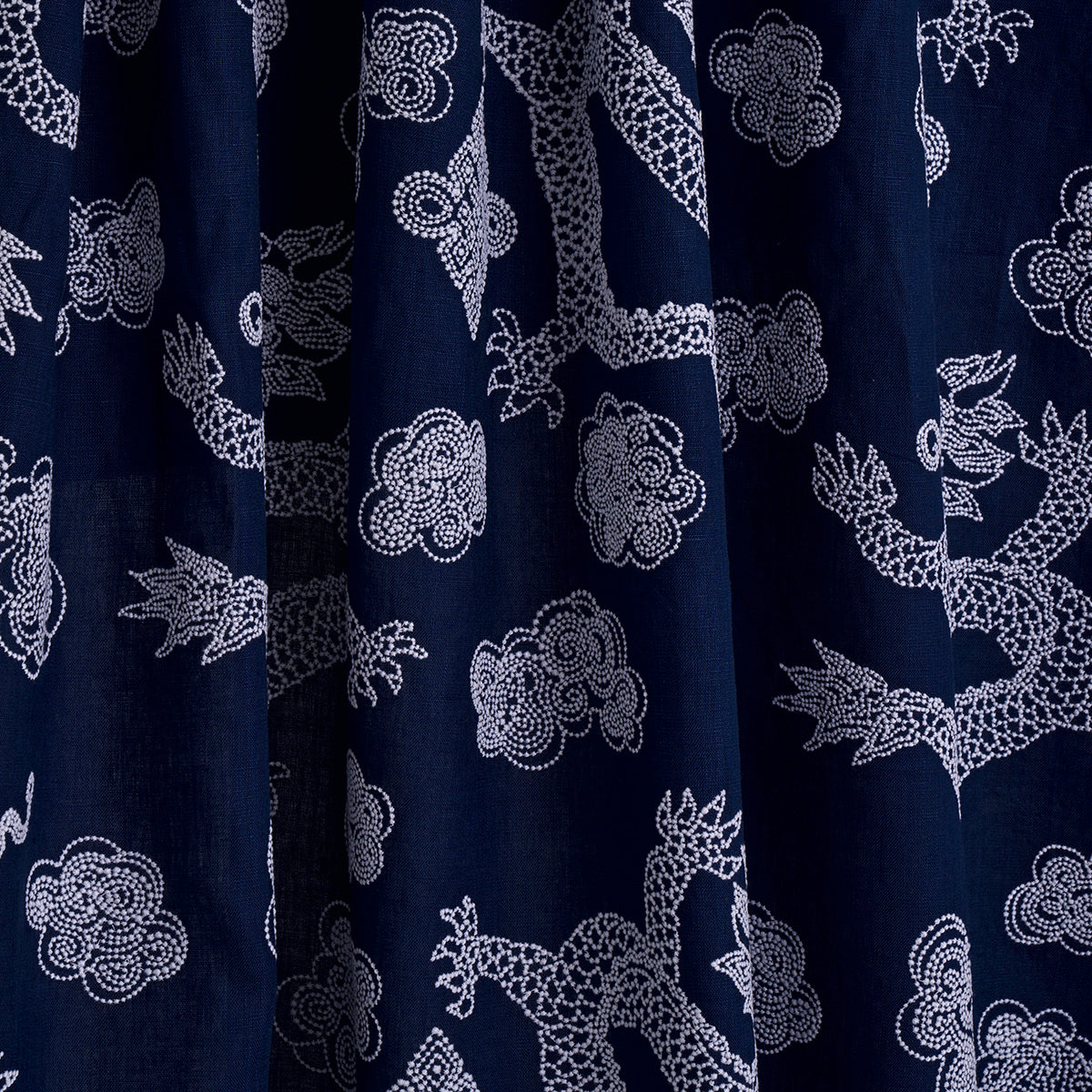Schumacher Dragon Embroidery Navy Fabric