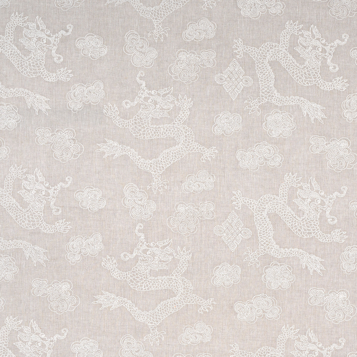 Schumacher Dragon Embroidery Ivory On Natural Fabric