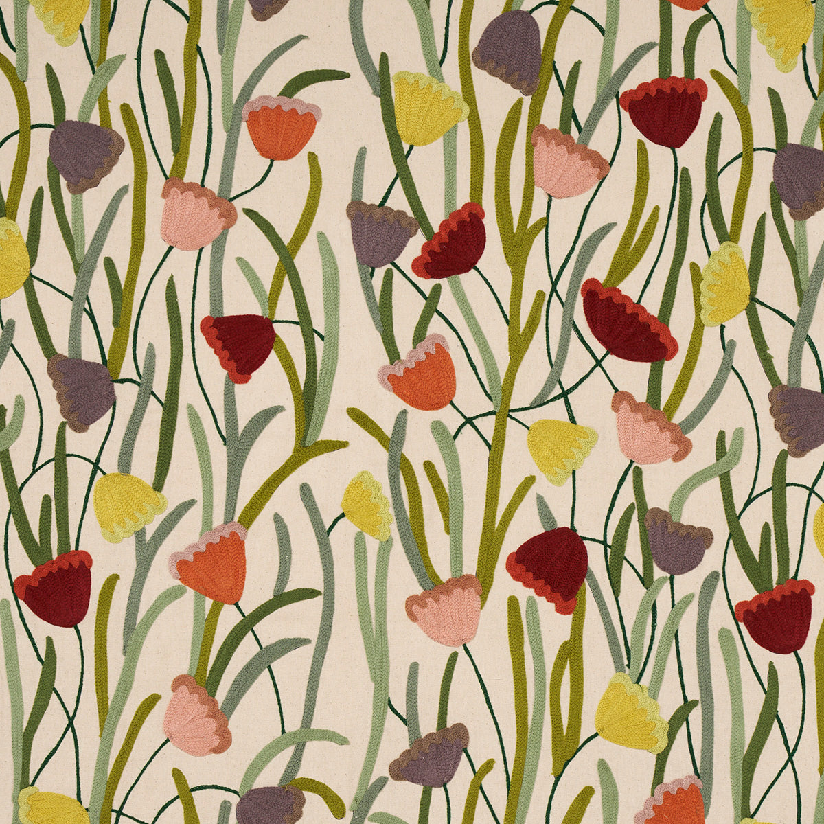 Schumacher Deco Flower Embroidery Multi Fabric