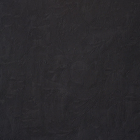 Schumacher Quilted Scroll Matelassé Pitch Black Fabric - Eade's Wallpaper