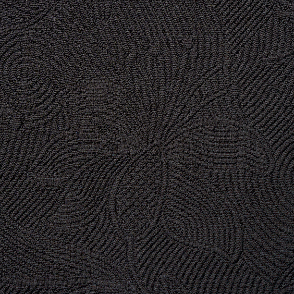 Schumacher Quilted Scroll Matelassé Pitch Black Fabric - Eade's Wallpaper