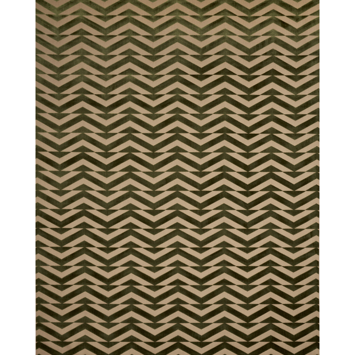Schumacher Broken Chevron Cut Velvet Olive On Khaki Fabric