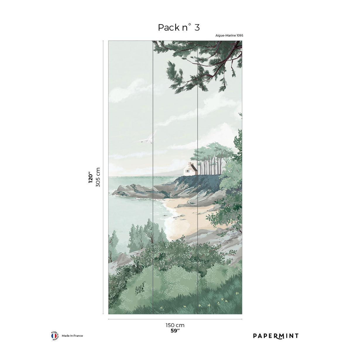 Papermint Bretagne Pack 3 in Green Wall Mural 8184-AI1-C