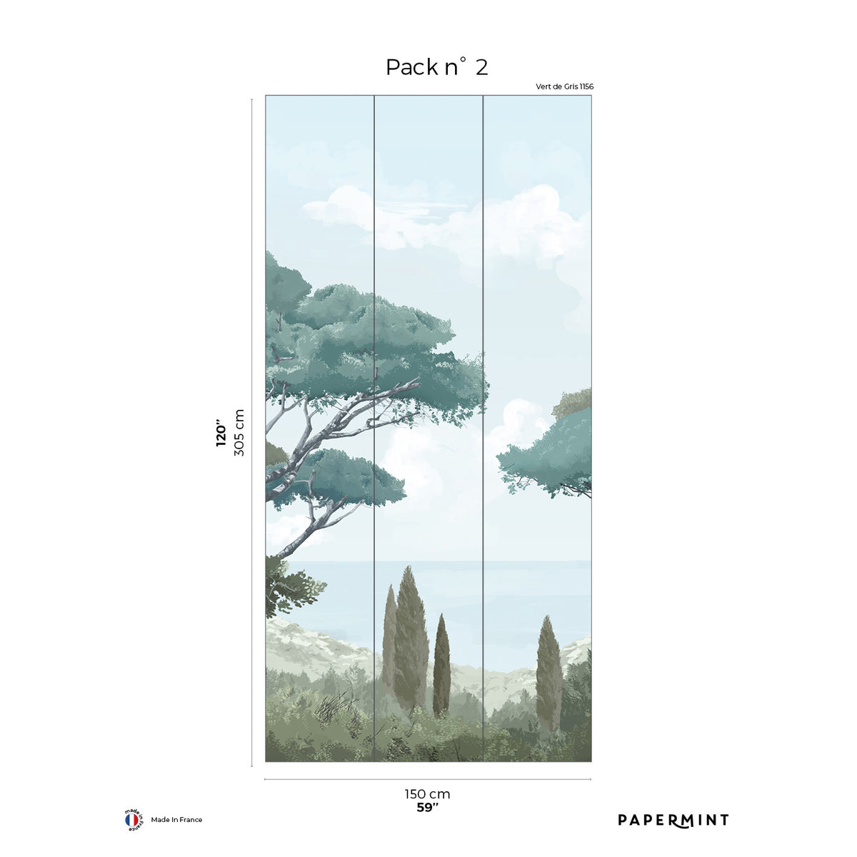 Papermint French Riviera Pack 2 in Grey Wall Mural 8184-AQ1-