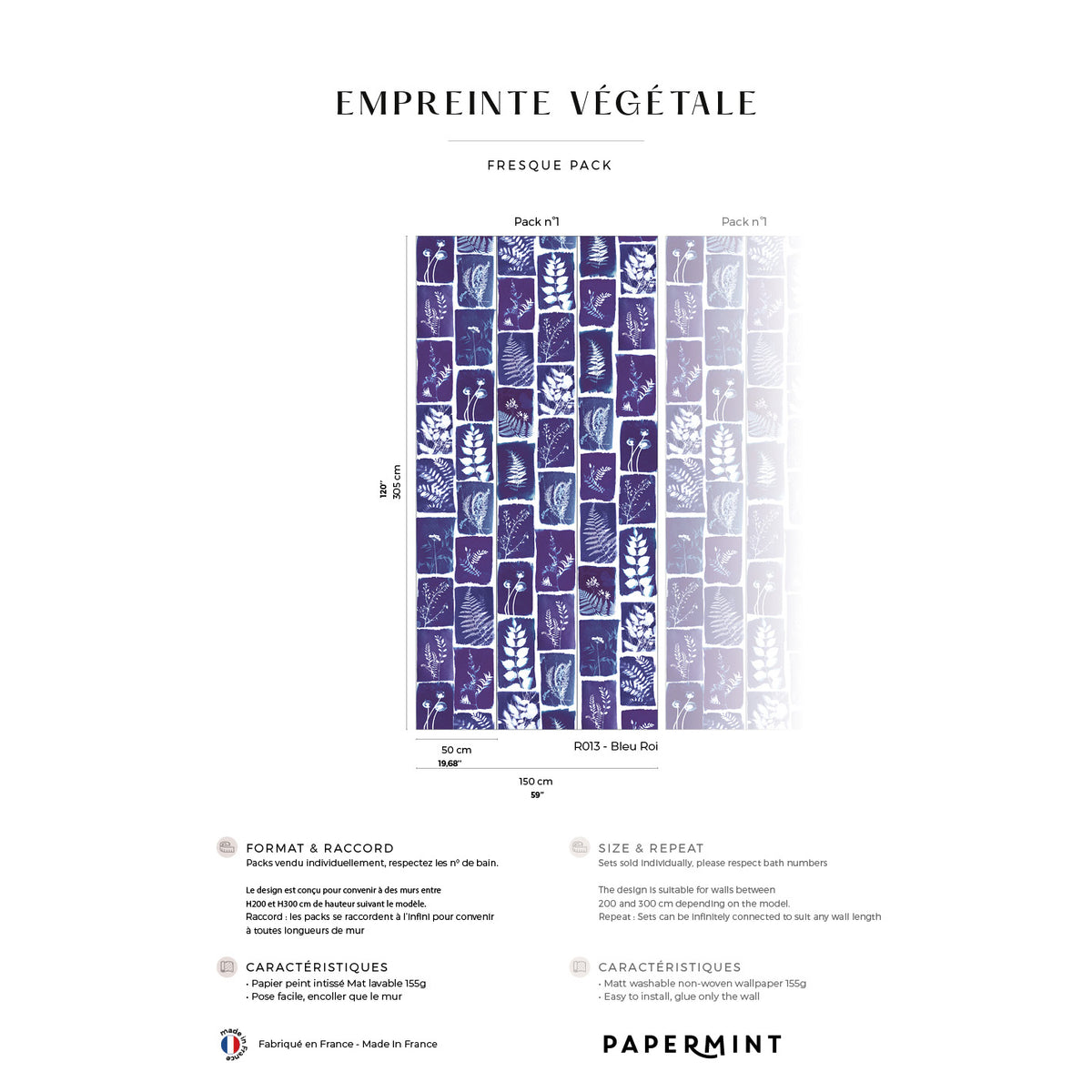 Papermint Botanical Imprint Pack 1 in Navy Wall Mural 8184-A