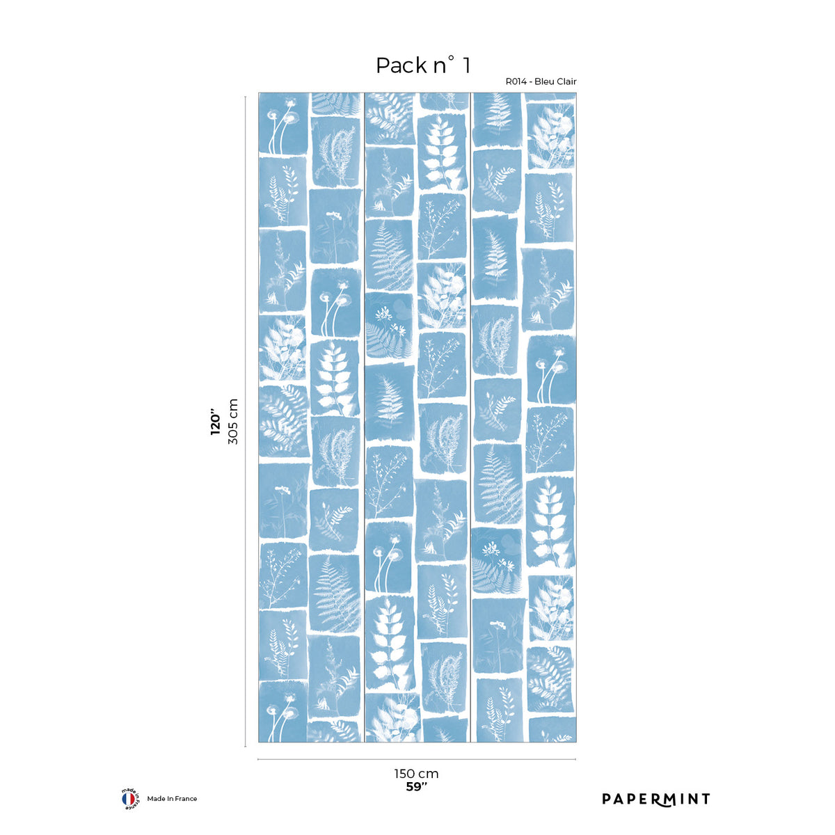 Papermint Botanical Imprint Pack 1 in Blue Wall Mural 8184-A