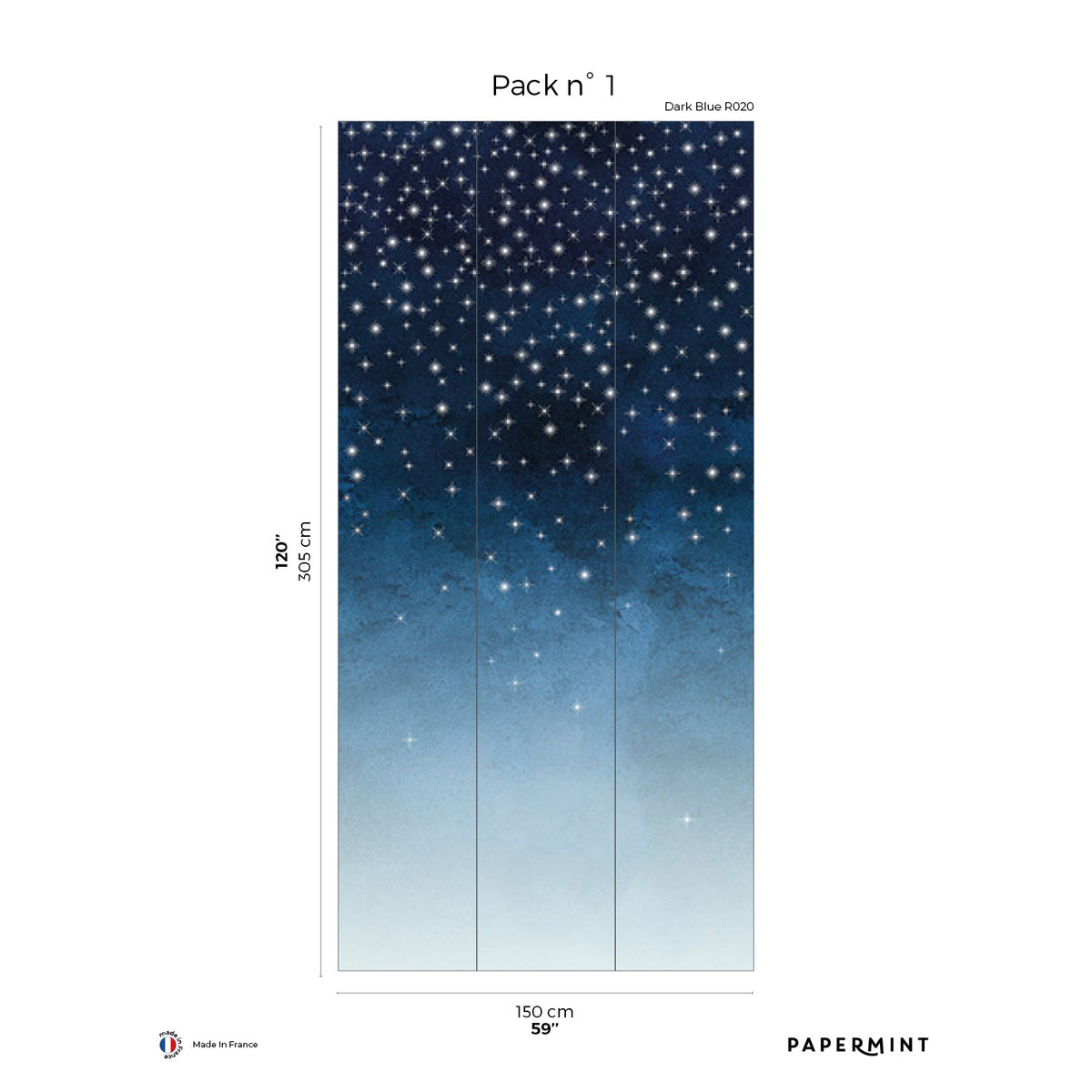 Papermint Starlights Pack 1 in Navy Wall Mural 8184-AZ1-B