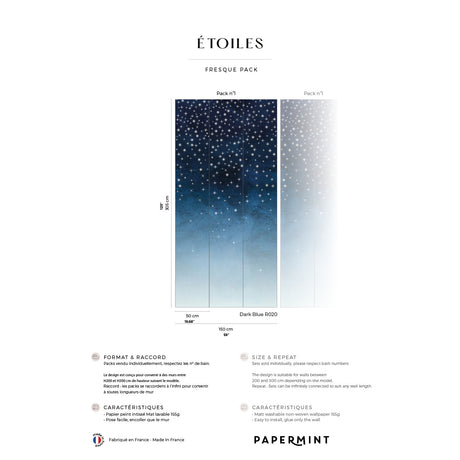 Papermint Starlights Pack 1 in Navy Wall Mural 8184-AZ1-B