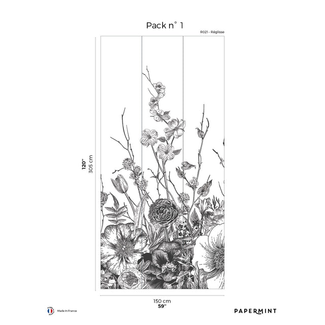 Papermint Flora Pack 1 in Black Wall Mural 8184-BC1-A