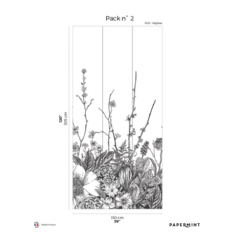 Papermint Flora Pack 2 in Black Wall Mural 8184-BC1-B