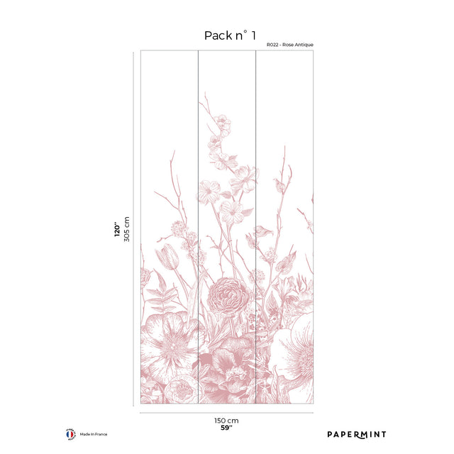 Papermint Flora Pack 1 in Pink Wall Mural 8184-BC2-A