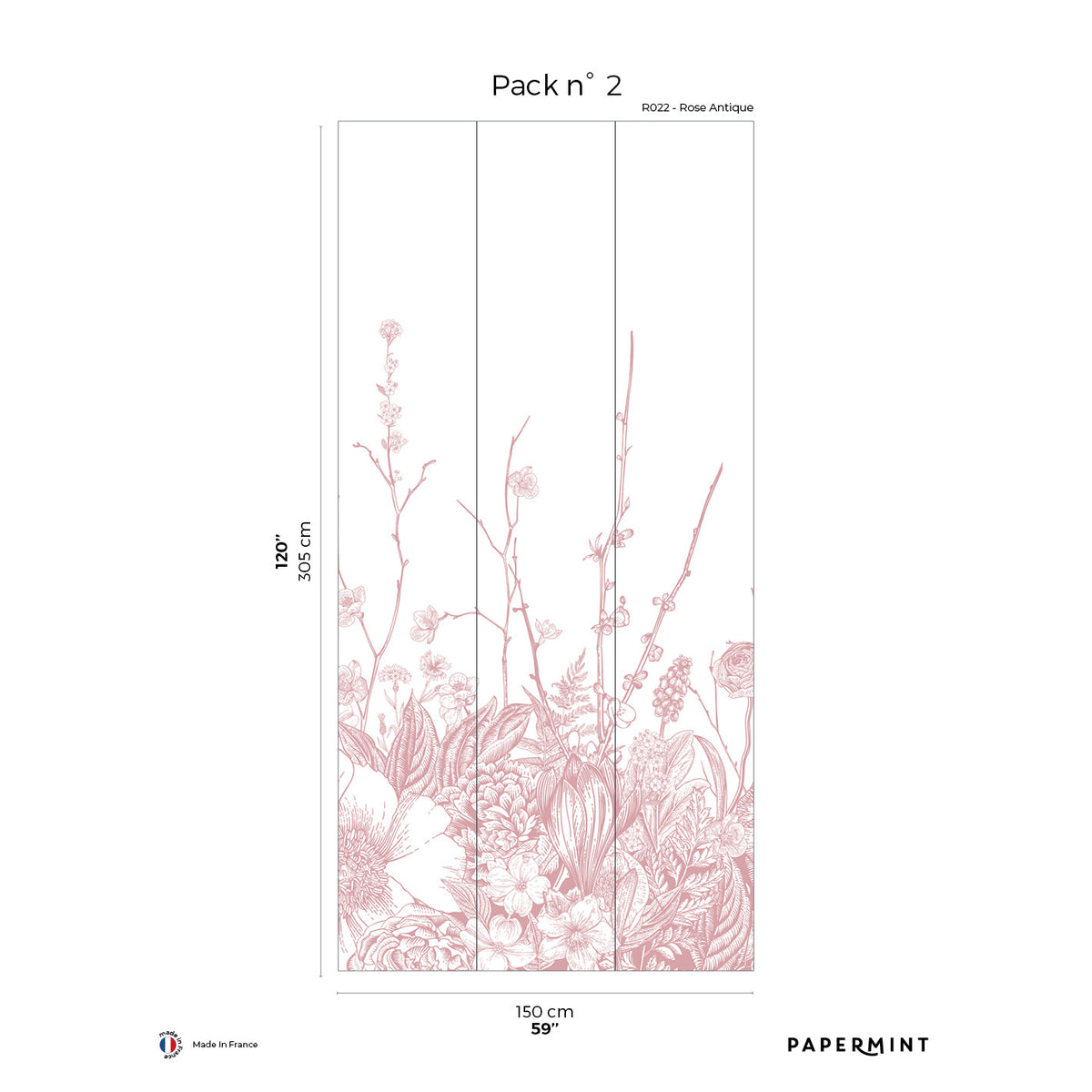 Papermint Flora Pack 2 in Pink Wall Mural 8184-BC2-B