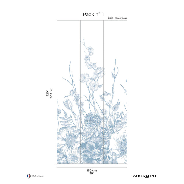 Papermint Flora Pack 1 in Blue Wall Mural 8184-BC3-A