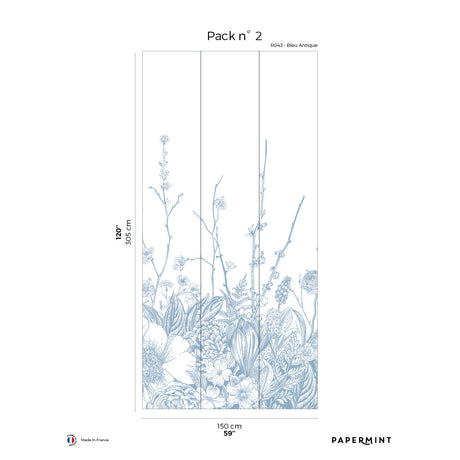 Papermint Flora Pack 2 in Blue Wall Mural 8184-BC3-B