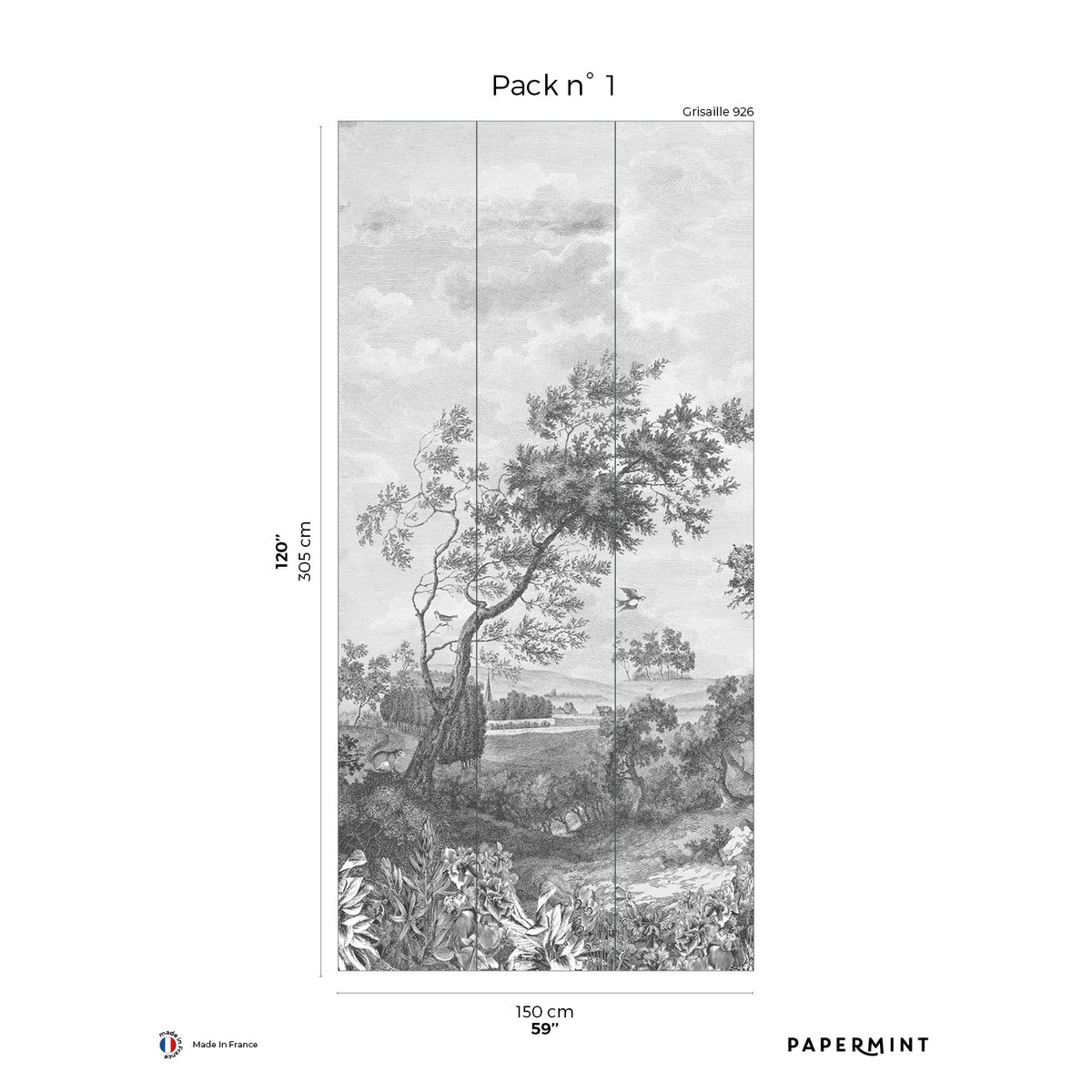 Papermint Fontainebleau Pack 1 in Grey Wall Mural 8184-BD1-A