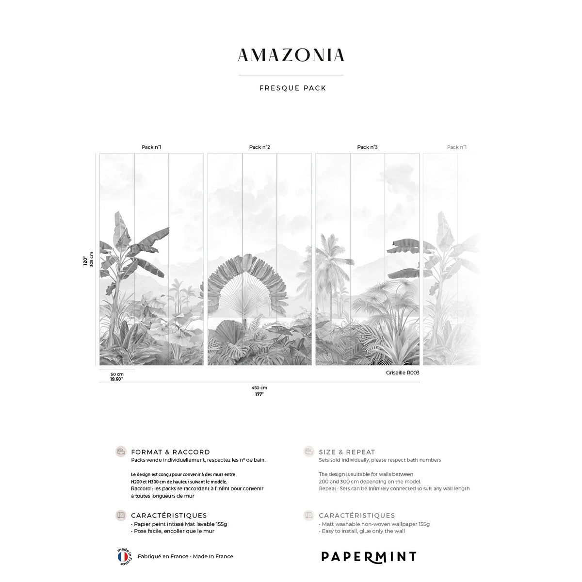 Papermint Amazonia Pack 1, 2 & 3 in Grey Wall Mural 8184-BDL