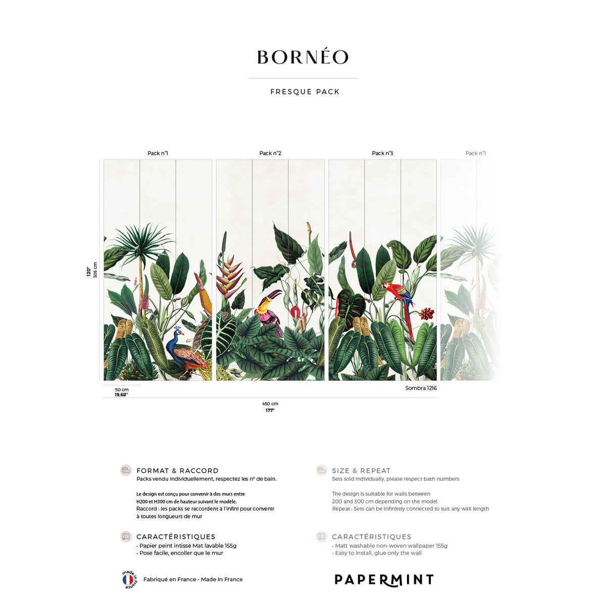 Papermint Bornéo Pack 1, 2 & 3 in Green Wall Mural 8184-BDL-