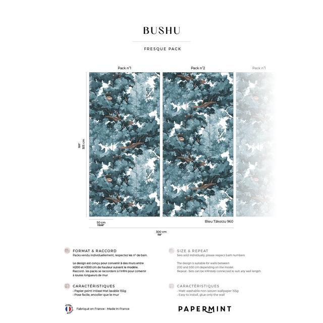 Papermint Bushu Pack 1 & 2 in Blue Wall Mural 8184-BDL-AK2