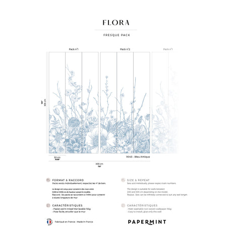 Papermint Flora Pack 1 & 2 in Blue Wall Mural 8184-BDL-BC3